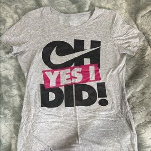 Nike Kids Gray Tee with Black and Pink Graphic